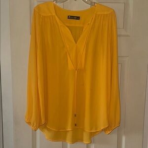 Yellow Tie Front Blouse with Mandarin Collar